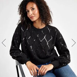 Splendid Black Sequin Waverly Crew Neck Sweater